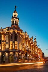 Fototapeta na wymiar Vertical shot of the building of Grand theatre of Havana illuminated at night