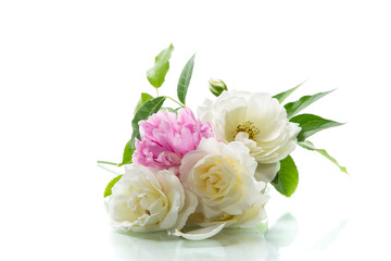 bouquet of summer white roses and peonies