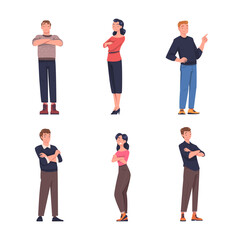 Fototapeta premium Young Smiling Man and Woman in Standing Pose Vector Illustration Set