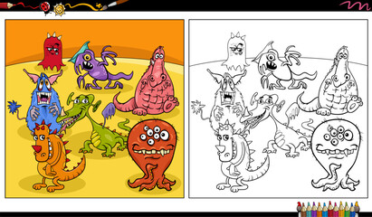 funny comic monsters or aliens characters group coloring page © Igor Zakowski