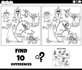 differences activity with cartoon monsters coloring page