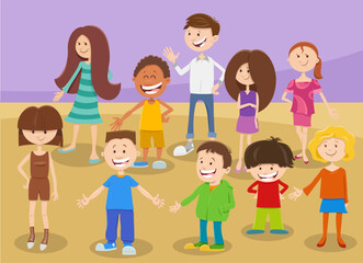 cartoon happy children or teenagers characters group