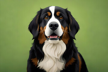 Bernese Mountain Dog on light green background