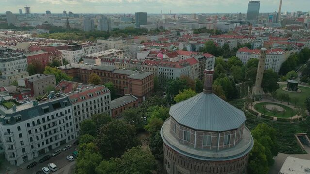 Bird&rsquo;s eye view of the Berlin centre cityscape with beautiful architecture on a cloudy day in Germany
