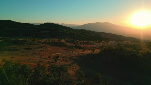 Aerial view of the mount Aragats, Armenia at sunset
