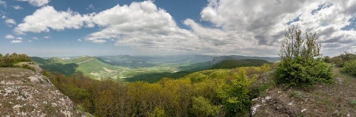 Panoramic shot of the beautiful mountains of Crimea on a cloudy day