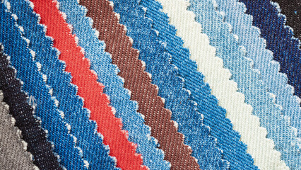 Samples of Denim fabric of different colors