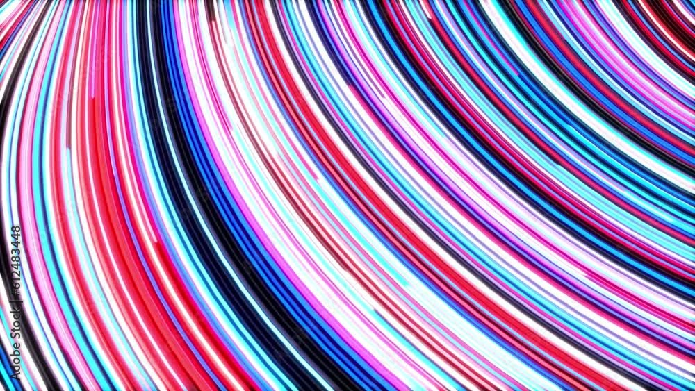 Poster abstract blue red neon lines flowing race arch background loop. rays light arc seamless bright anima