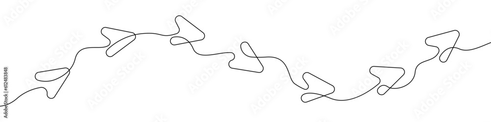 Sticker arrows sign line continuous drawing vector. one line arrows icon vector background. plane icon. cont - Stickers