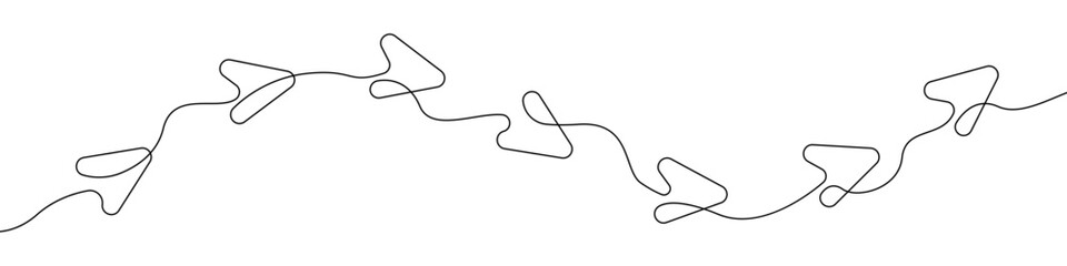 Arrows sign line continuous drawing vector. One line Arrows icon vector background. Plane icon. Continuous outline of a Cursor.