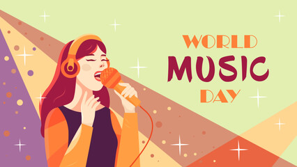 World Music Day. The girl sings.