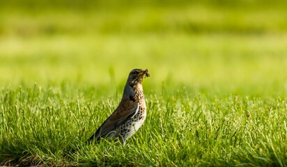 Closeup portrait of a cute Sorbaria on the grass on blurry background