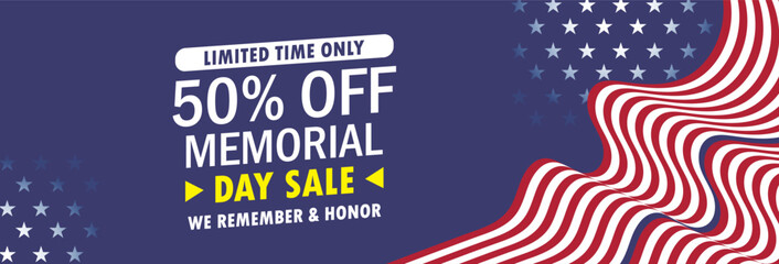memorial day sale horizontal banner vector illustration design, theme background