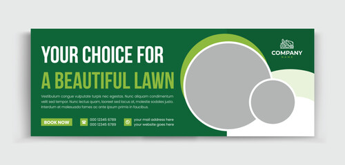 Lawn Care agriculture service for social media cover or post design template, modern lawn mower garden, or landscaping service. Social media banner for ads, banner social media.