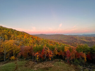 A view of the Blue Ridge Parkway during the autumn fall color changing season.