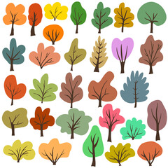 Vector illustartion, different shapes and colour treesn