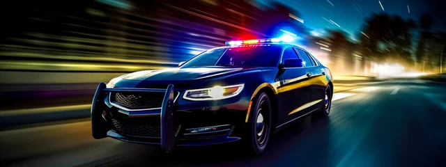 Foto op Canvas police car at high speed with headlights and alarms on in the night city, made with Generative AI © edojob