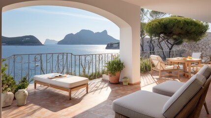 Fototapeta na wymiar Villa on the island of Sardinia or Capri, with luxurious amenities, private beach access, and panoramic views of the crystal clear waters