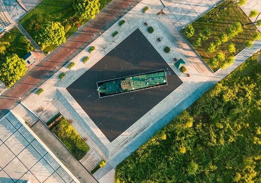 Aerial view of Parc Andre Citroen city park in Paris, France