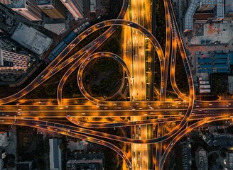 Aerial view of the viaduct on Optics Valley Avenue, Wuhan, China