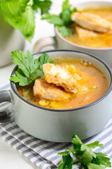 Thick bean soup with chicken.