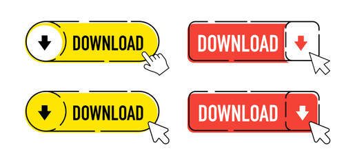 Download button isolated on white background.Flat finger cursor and mouse cursor isolated on white background. vector illustration.