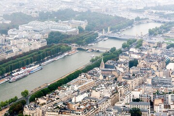 Beautiful view of Paris with Seine River from the Eiffel Tower in France