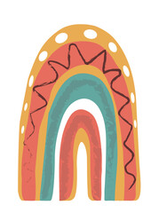 Simple geometric illustration with colorful striped rainbow. Abstract multicolor retro arc bow isolated on white background. Flat vector design. for print, banner, poster. art wallpaper