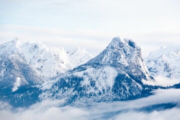 Fototapeta na wymiar Mountainous landscape covered with snow in Sankt Gilgen, Austria