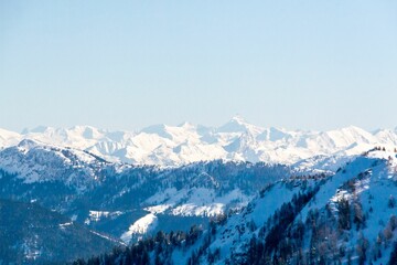 Fototapeta na wymiar Alpine landscape viewed from Wallberg mountain in Rottach-Egern, Germany
