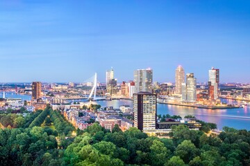 Skyline of Rotterdam at sunrise, Netherlands