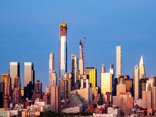 Beautiful shot of the Manhattan skyline in New York City, USA at sunset