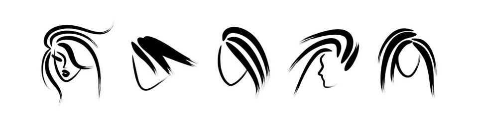 hairstyles set of brush-drawn icons. beauty salon logos