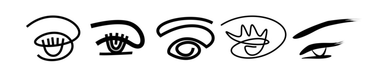 eye logos in different styles. makeup set of hand drawn icons. ophthalmology, vision
