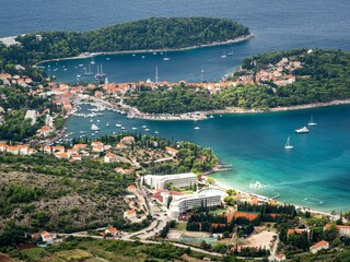 Aerial view of the shoreline of the Cavtat village located in Croatia.