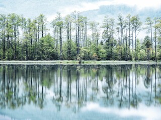 Beautiful shot of lake Alm reflecting the environment near the village Grunau im Almtal