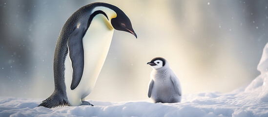 Fototapeta na wymiar penguin walk in snow Generative AI