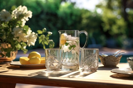 Refreshments being served outdoors in the garden on a warm summer day