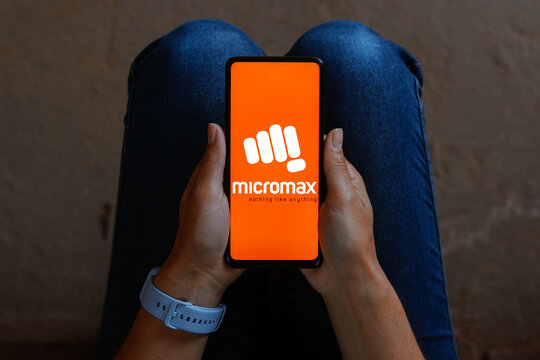 June 12, 2023, Brazil. In this photo illustration, the Micromax logo is displayed on a smartphone screen.