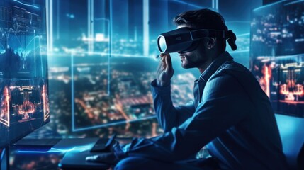 Fototapeta premium Illustrate a skilled hacker navigating a virtual reality interface