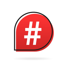 Red simple thin line hashtag icon. flat outline trendy logo graphic design illustration isolated on white background. Popular message concept for microblogging or logo advertising. Vector illustration