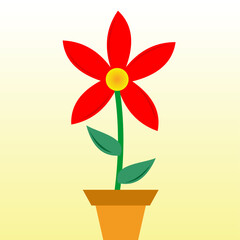 Vector of a red flower in a pot on a beige background