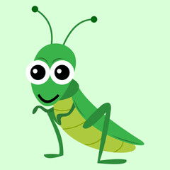 Vector of a cute grasshopper isolated on a green background