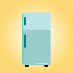 Vector illustration of a blue fridge isolated on a yellow background