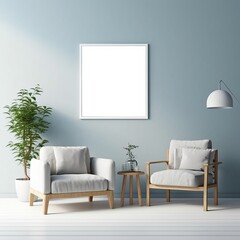 Interior with customizable blank frame, generative ai