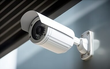 Security cameras installed on a building, generative ai