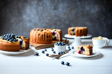 Blueberry breakfast cake. Generative AI