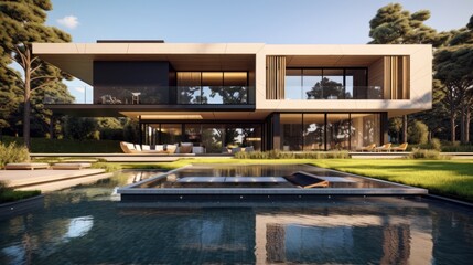 Sleek and contemporary villa in Milan or the Italian Riviera, boasting minimalist design, floor - to - ceiling windows, and seamless indoor - outdoor living spaces