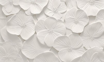  a white flower wallpaper with many white flowers on it's sides and petals on the side of the wall, all in the same pattern.  generative ai