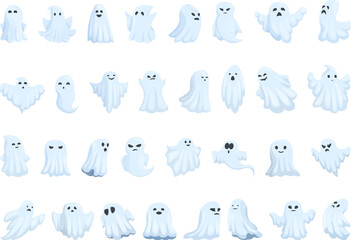 Ghost icons set cartoon vector. Spooky spirit. Holiday boo